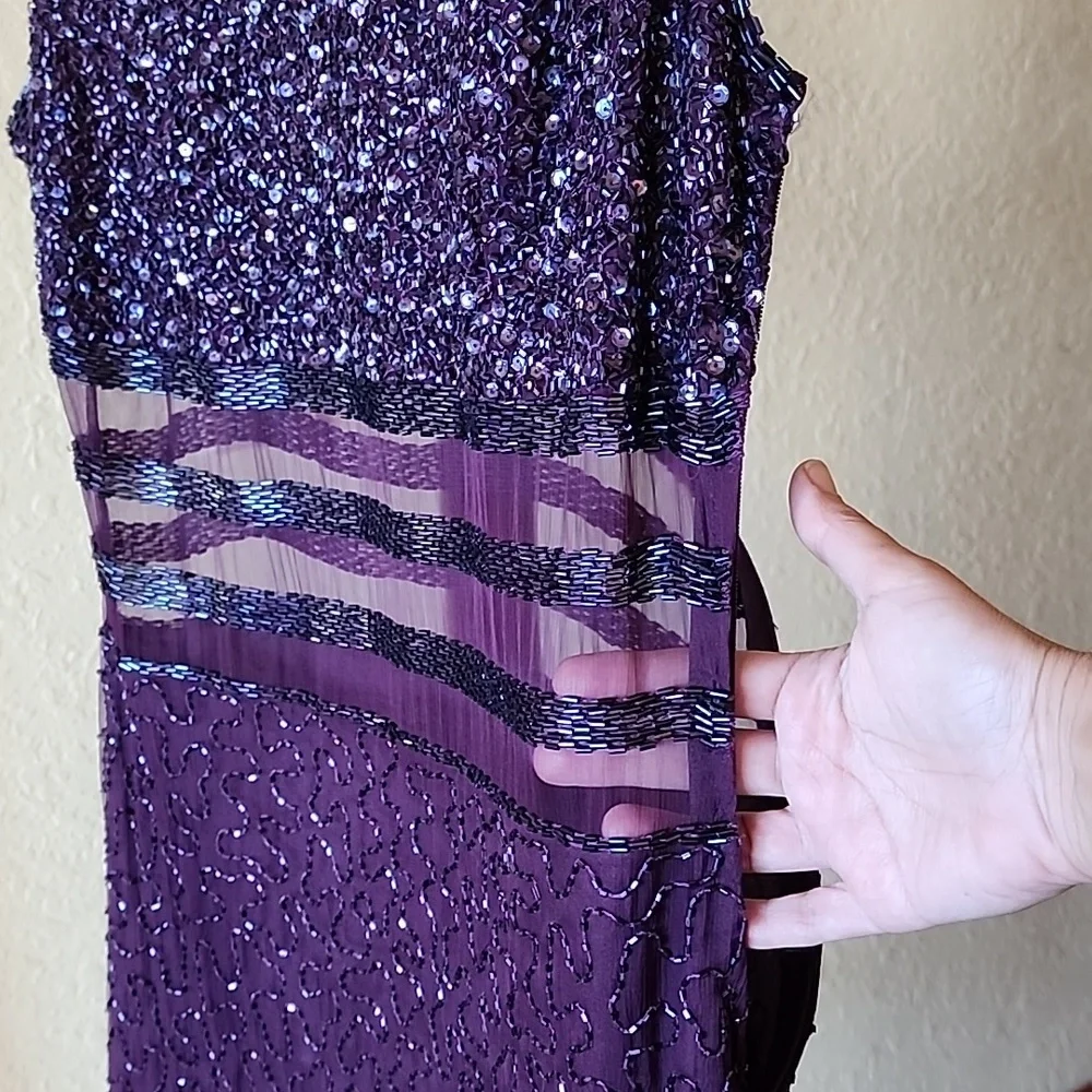 Laurence Kazar Gown 100% Silk Dress size PS plum color beaded VINTAGE - Picture 16 of 17